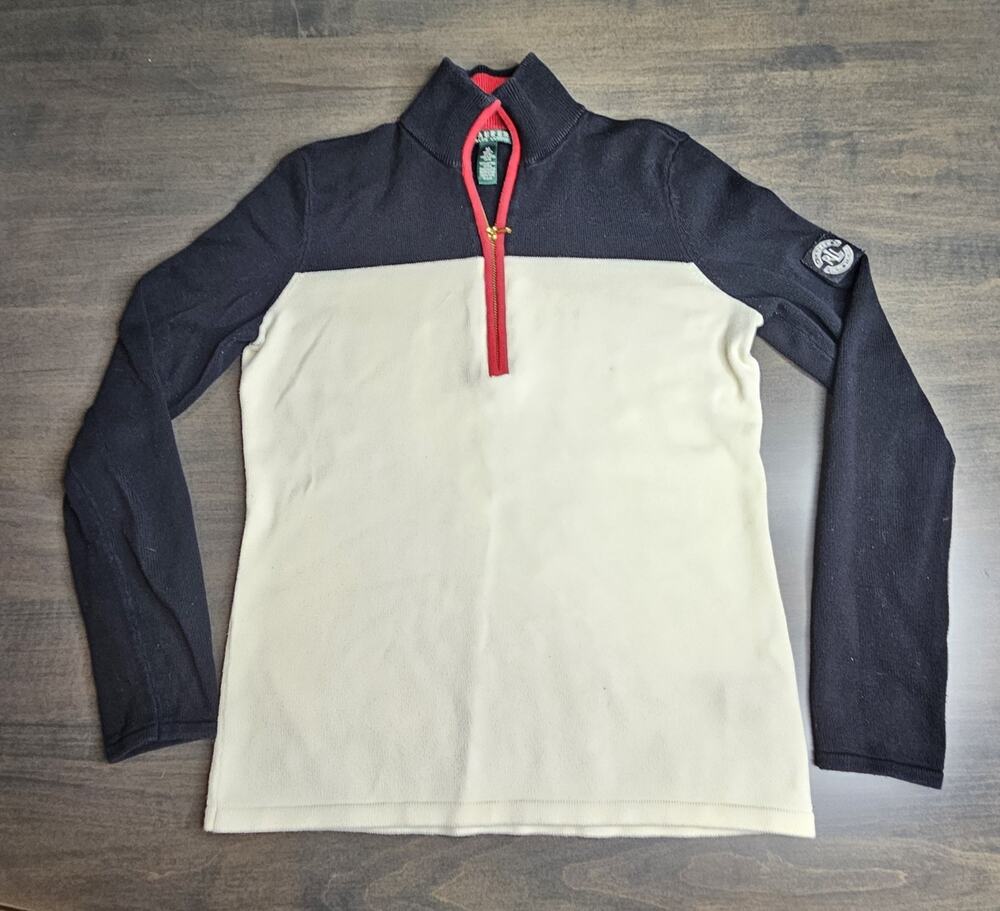 Lauren Ralph Lauren Women's Medium Red Black 1/4 Zip Sweatshirt Pullover